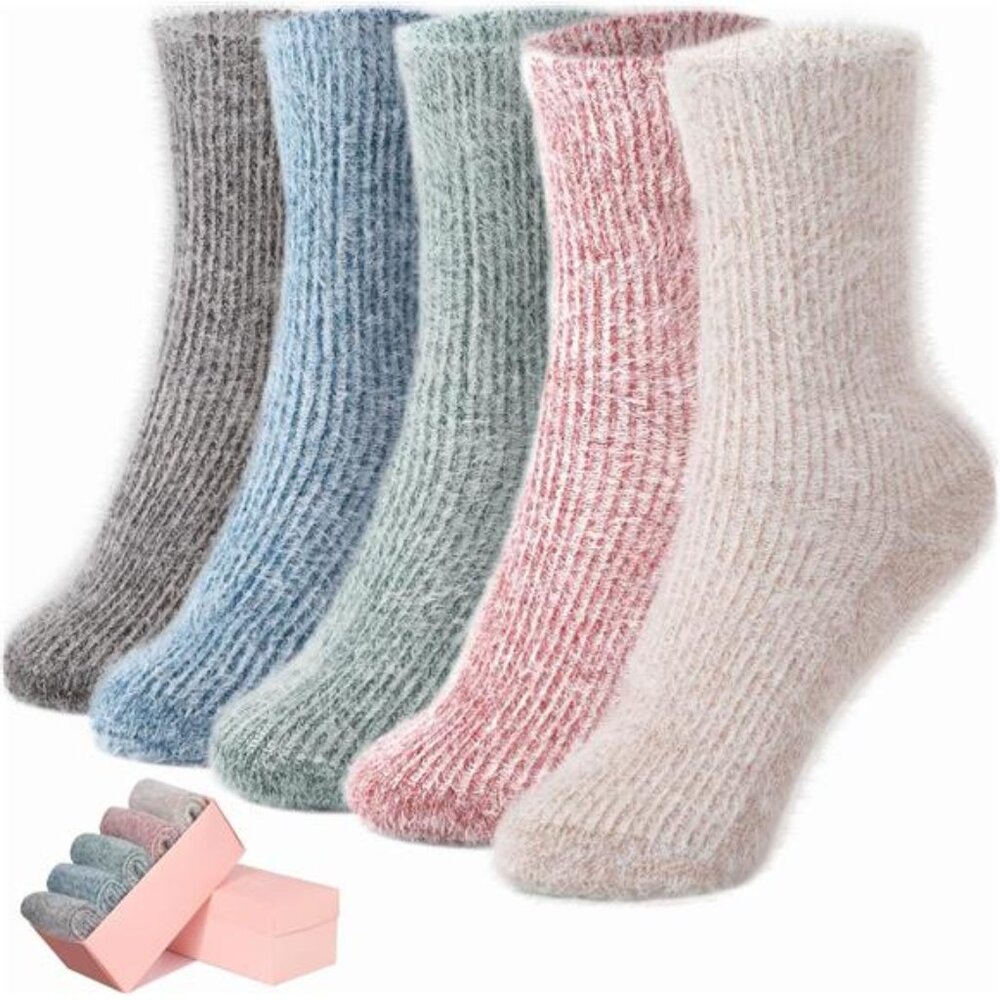 New 5 Pairs Fuzzy Soft Cozy Comfortable Socks for Women, Casual Sleep Comfy Sock